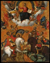Icono de Cuatro Santos Militares a Caballo